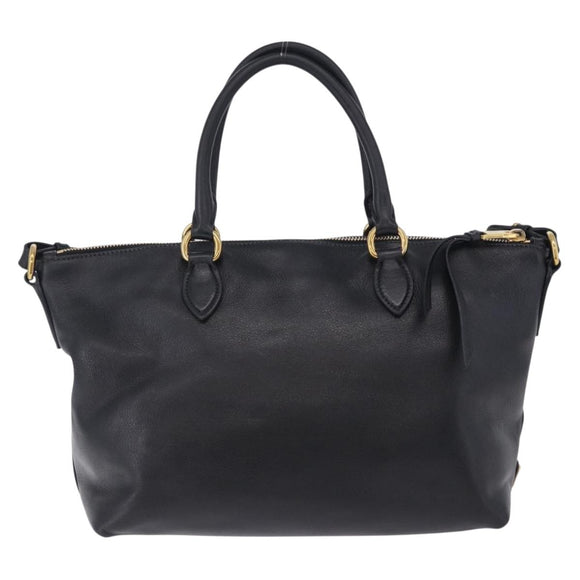 PRADA Hand Bag Leather 2way Black Gold Auth LN148V