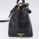 PRADA Hand Bag Leather 2way Black Gold Auth LN148V-4