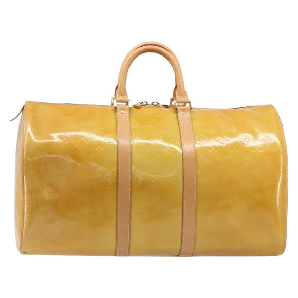 LOUIS VUITTON Monogram Vernis Mercer Boston Bag Beige M91000 LV Auth LN153