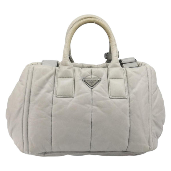 PRADA Nappa Bomber Hand Bag Leather 2way Gray Auth LN154