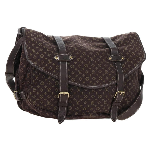 LOUIS VUITTON Monogram Mini Lin Saumur XL Shoulder Bag Ebene M95220 Auth LN158V