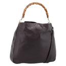 GUCCI Bamboo Shoulder Bag Leather 2way Dark Brown Gold 001 0166 1577 Auth LN160-1