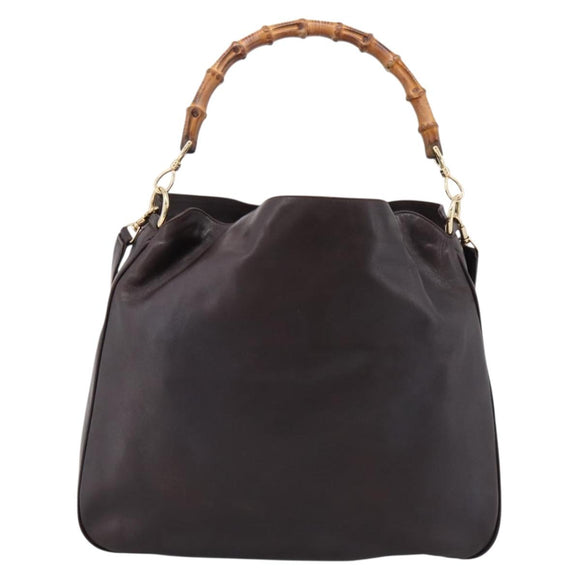 GUCCI Bamboo Shoulder Bag Leather 2way Dark Brown Gold 001 0166 1577 Auth LN160