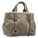 Miu Miu Hand Bag Vitellolux 2way Brown Gold Auth LN167V-1
