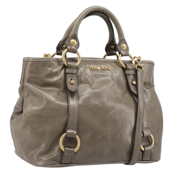 Miu Miu Hand Bag Vitellolux 2way Brown Gold Auth LN167V