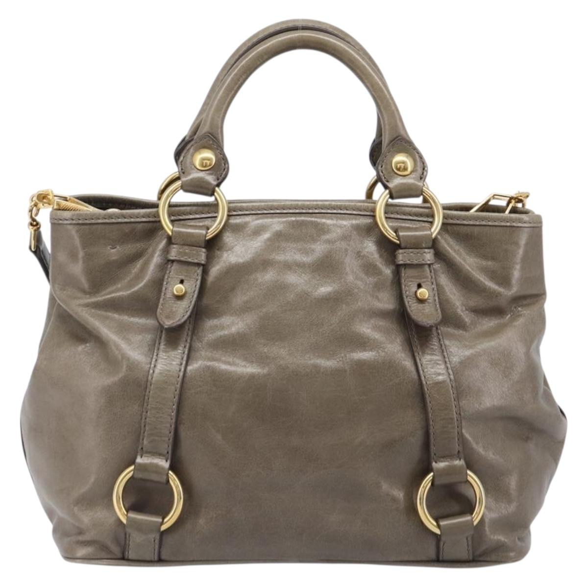 Miu Miu Hand Bag Vitellolux 2way Brown Gold Auth LN167V | Brand