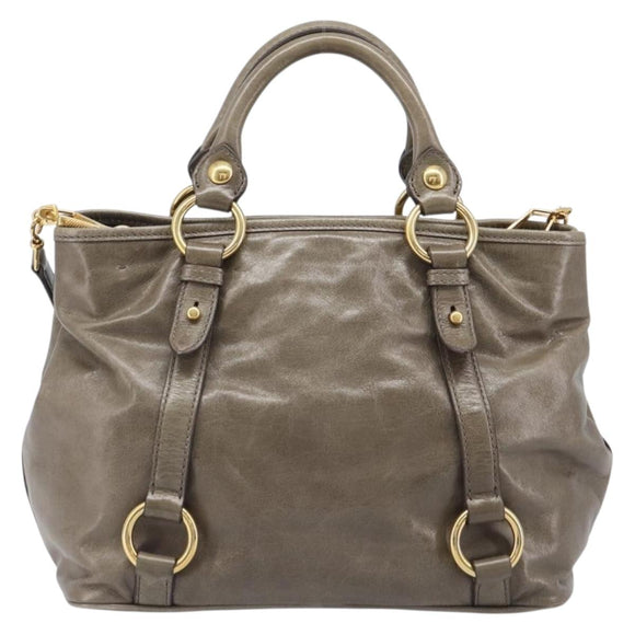 Miu Miu Hand Bag Vitellolux 2way Brown Gold Auth LN167V