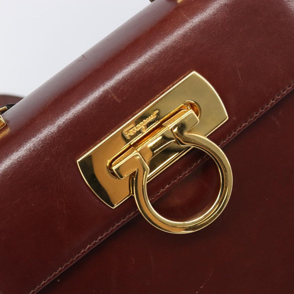 Salvatore Ferragamo Gancini Hand Bag Leather 2way Brown Gold Auth LN168