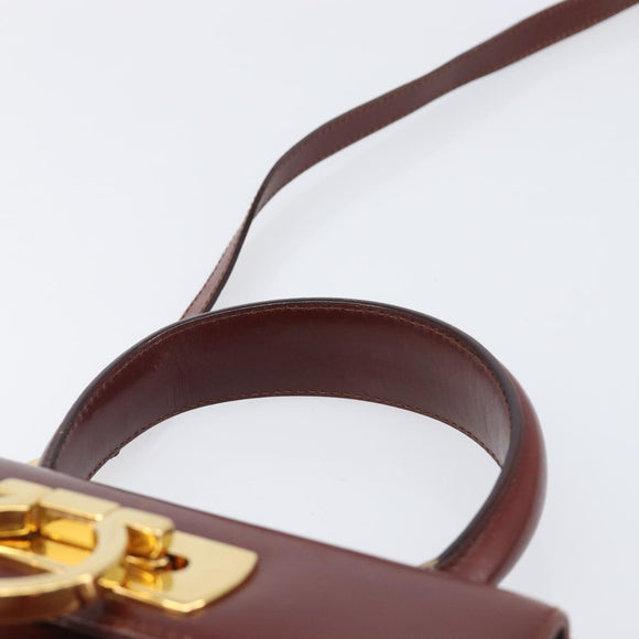 Salvatore Ferragamo Gancini Hand Bag Leather 2way Brown Gold Auth LN168