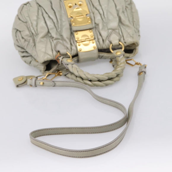 Miu Miu Gathered Hand Bag Leather 2way Gray Gold Auth LN169