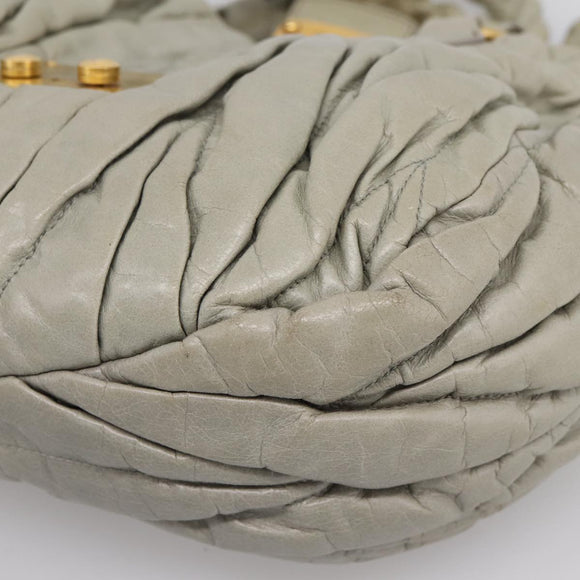 Miu Miu Gathered Hand Bag Leather 2way Gray Gold Auth LN169