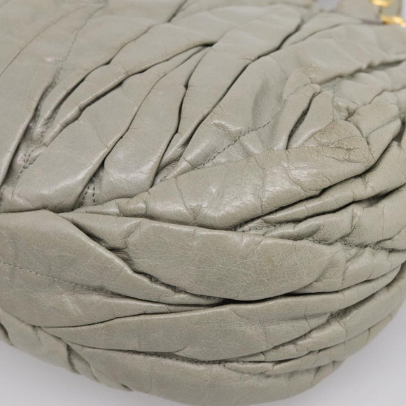 Miu Miu Gathered Hand Bag Leather 2way Gray Gold Auth LN169