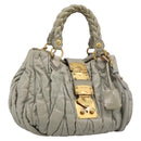 Miu Miu Gathered Hand Bag Leather 2way Gray Gold Auth LN169-1