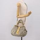 Miu Miu Gathered Hand Bag Leather 2way Gray Gold Auth LN169-23