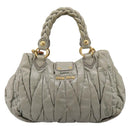 Miu Miu Gathered Hand Bag Leather 2way Gray Gold Auth LN169-2