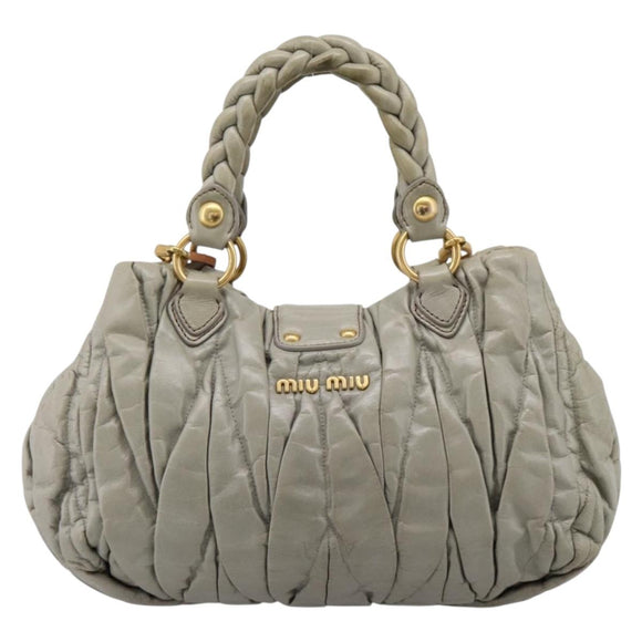Miu Miu Gathered Hand Bag Leather 2way Gray Gold Auth LN169