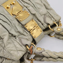 Miu Miu Gathered Hand Bag Leather 2way Gray Gold Auth LN169-5