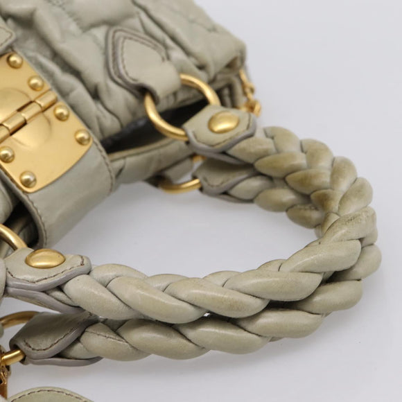 Miu Miu Gathered Hand Bag Leather 2way Gray Gold Auth LN169