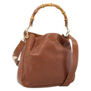 GUCCI Bamboo Shoulder Bag Leather 2way Brown Gold Auth LN172-1