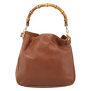 GUCCI Bamboo Shoulder Bag Leather 2way Brown Gold Auth LN172-2