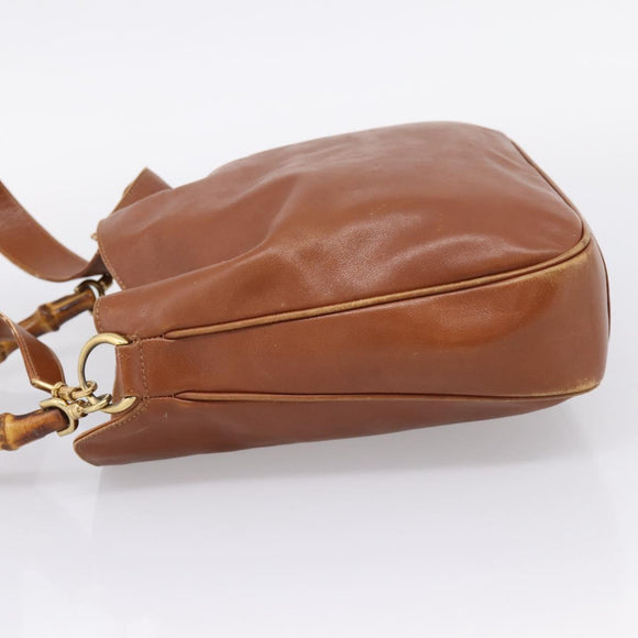 GUCCI Bamboo Shoulder Bag Leather 2way Brown Gold Auth LN172