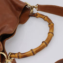 GUCCI Bamboo Shoulder Bag Leather 2way Brown Gold Auth LN172-7