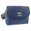 CHANEL Bicolore Waist Bag Leather Blue Gold CC Auth LN173-1