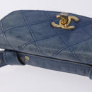 CHANEL Bicolore Waist Bag Leather Blue Gold CC Auth LN173-10