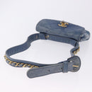 CHANEL Bicolore Waist Bag Leather Blue Gold CC Auth LN173-11