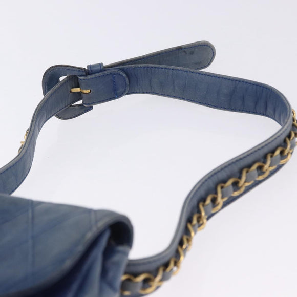 CHANEL Bicolore Waist Bag Leather Blue Gold CC Auth LN173