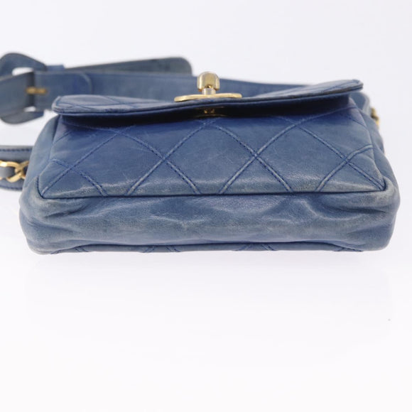 CHANEL Bicolore Waist Bag Leather Blue Gold CC Auth LN173