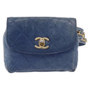 CHANEL Bicolore Waist Bag Leather Blue Gold CC Auth LN173-2