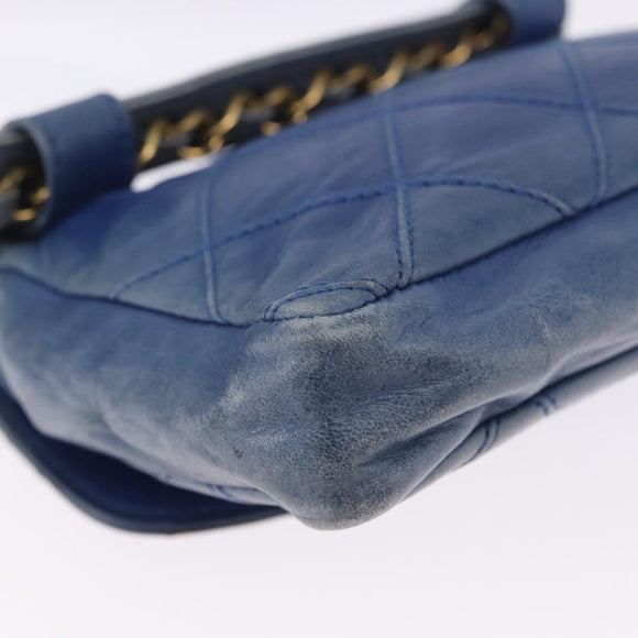 CHANEL Bicolore Waist Bag Leather Blue Gold CC Auth LN173