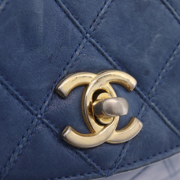 CHANEL Bicolore Waist Bag Leather Blue Gold CC Auth LN173