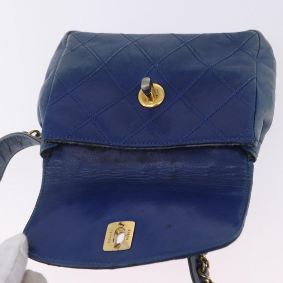 CHANEL Bicolore Waist Bag Leather Blue Gold CC Auth LN173