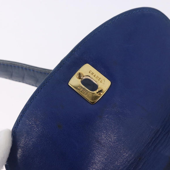 CHANEL Bicolore Waist Bag Leather Blue Gold CC Auth LN173
