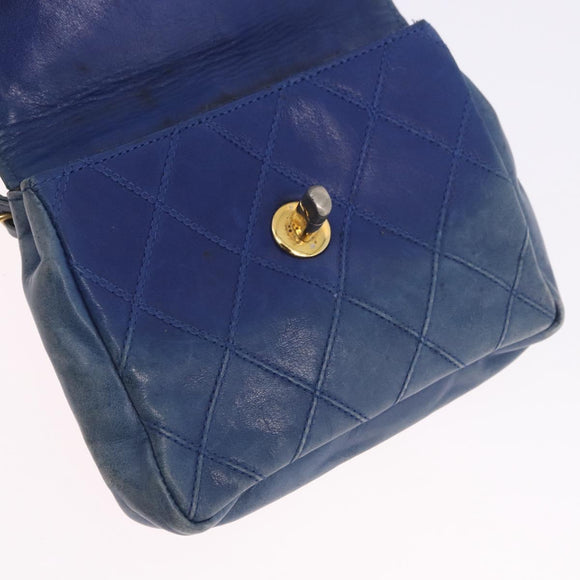 CHANEL Bicolore Waist Bag Leather Blue Gold CC Auth LN173