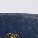 CHANEL Bicolore Waist Bag Leather Blue Gold CC Auth LN173-3