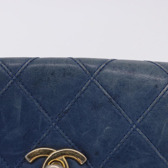 CHANEL Bicolore Waist Bag Leather Blue Gold CC Auth LN173