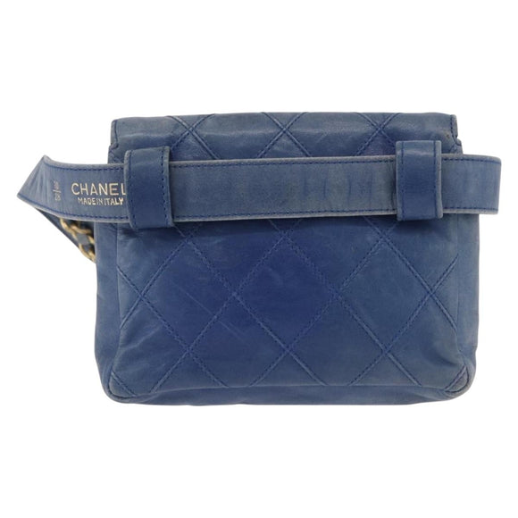CHANEL Bicolore Waist Bag Leather Blue Gold CC Auth LN173