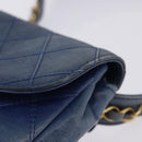 CHANEL Bicolore Waist Bag Leather Blue Gold CC Auth LN173-6