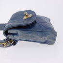 CHANEL Bicolore Waist Bag Leather Blue Gold CC Auth LN173-7