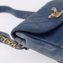 CHANEL Bicolore Waist Bag Leather Blue Gold CC Auth LN173-8