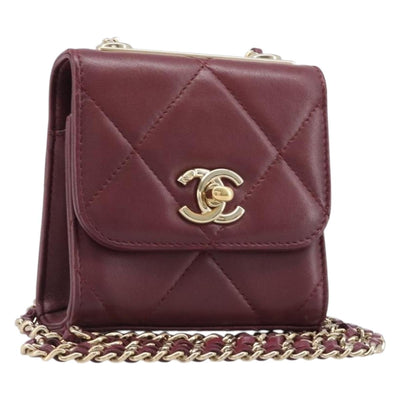 CHANEL Matelasse Chain Shoulder Bag Lamb Skin Bordeaux Gold CC Auth LN176M