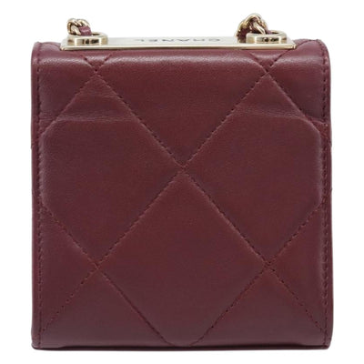 CHANEL Matelasse Chain Shoulder Bag Lamb Skin Bordeaux Gold CC Auth LN176M - 0