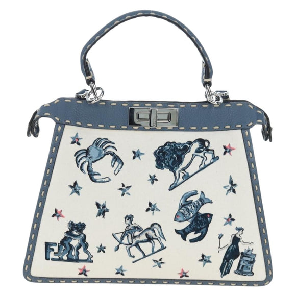 FENDI Selleria Peek A Boo I See You Bag Canvas 2way Light Blue Auth LN207SAM