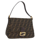 FENDI Zucca Canvas Mamma Baguette Shoulder Bag Black Brown Auth LN208V-1