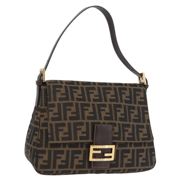 FENDI Zucca Canvas Mamma Baguette Shoulder Bag Black Brown Auth LN208V