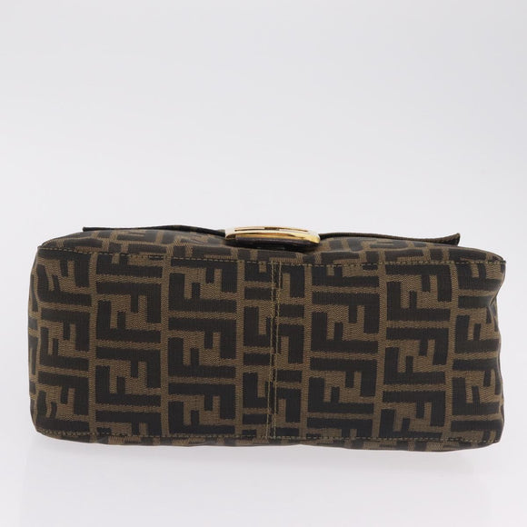 FENDI Zucca Canvas Mamma Baguette Shoulder Bag Black Brown Auth LN208V