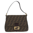 FENDI Zucca Canvas Mamma Baguette Shoulder Bag Black Brown Auth LN208V-2